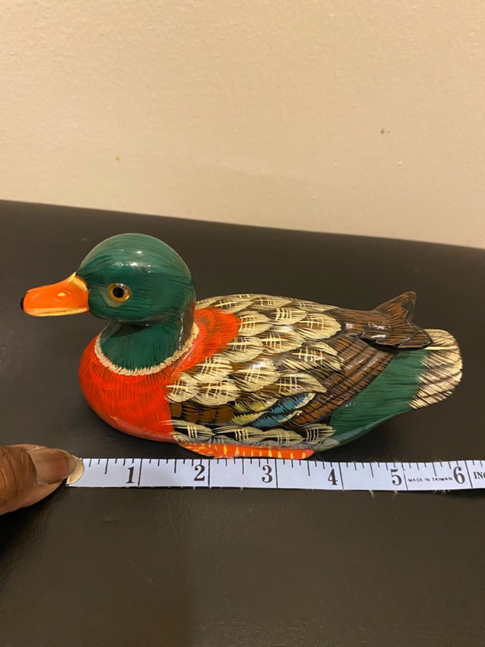 Hand-Painted Green and Orange Decorative Duck Figurine - Picture 2 of 2